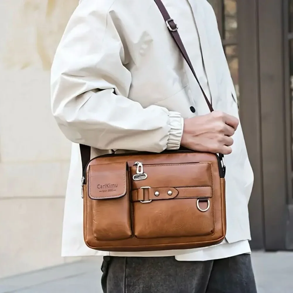 NWT CarlKimu Vintage Camel Tan Shoulder Spacious Multi-Pocket Office Travel Bag